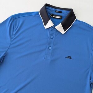 J.Lindeberg Nile Golf Polo Shirt Men M Blue Regular Fit Performance GMJT06867